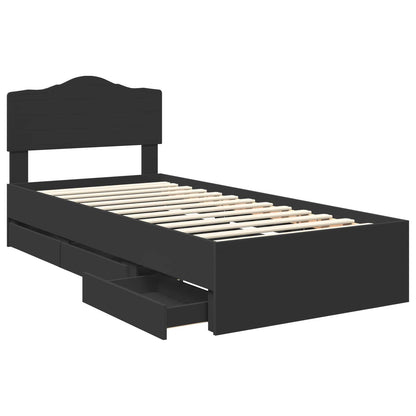 Bettrahmen mit Schubladen Schwarz 75 x 190 cm Ingenieurs Holz