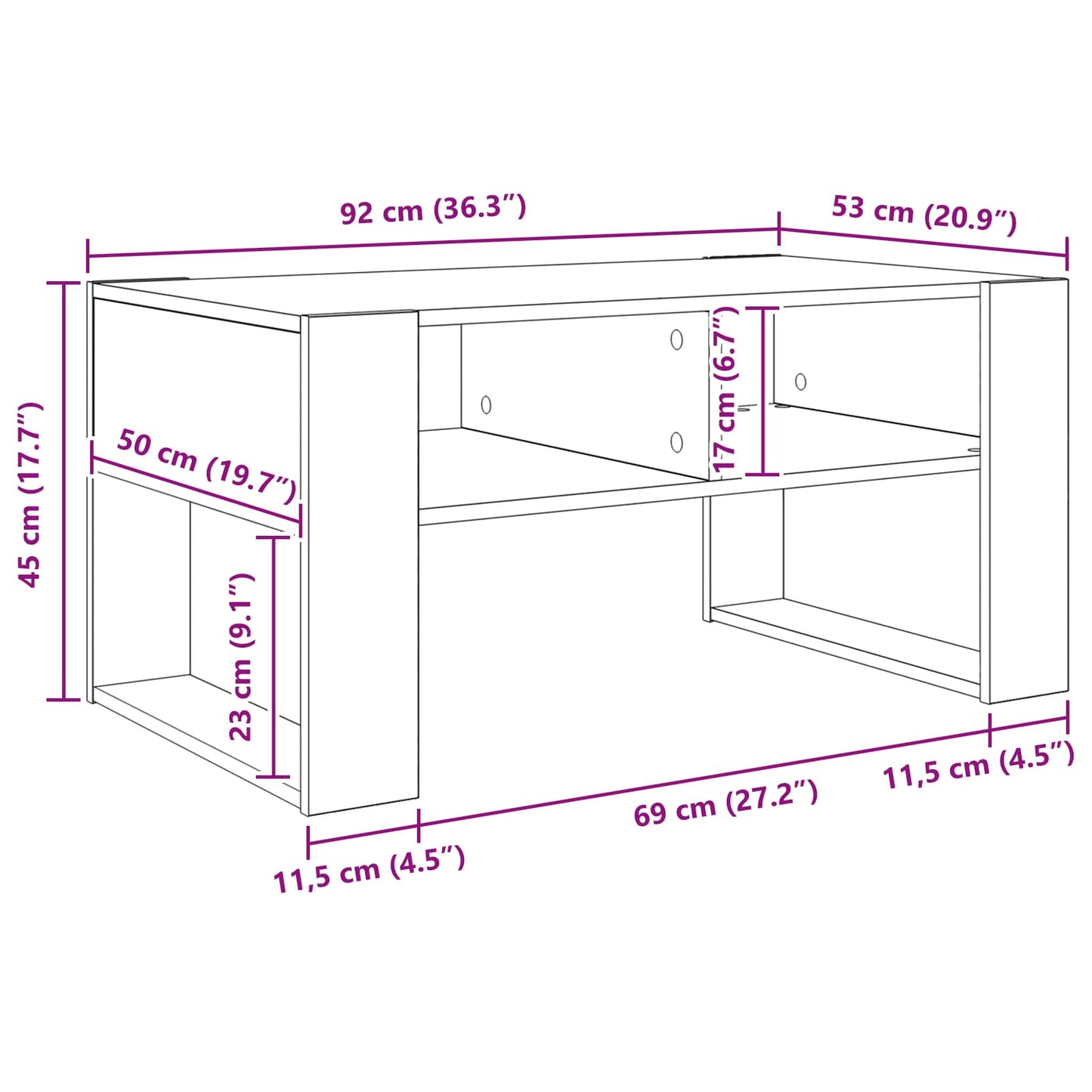 Couchtisch mit Speicher Weiß 92 x 53 x 45 cm Holzwerkstoff
