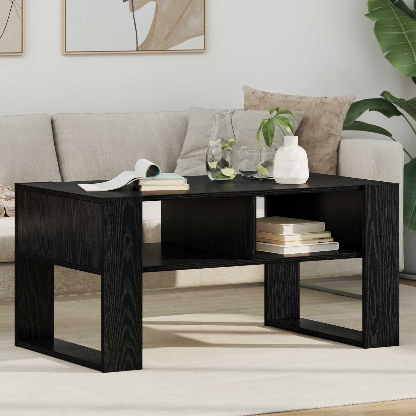 Couchtisch Schwarz Eichen-Optik 92 x 53 x 45 cm Holzwerkstoff