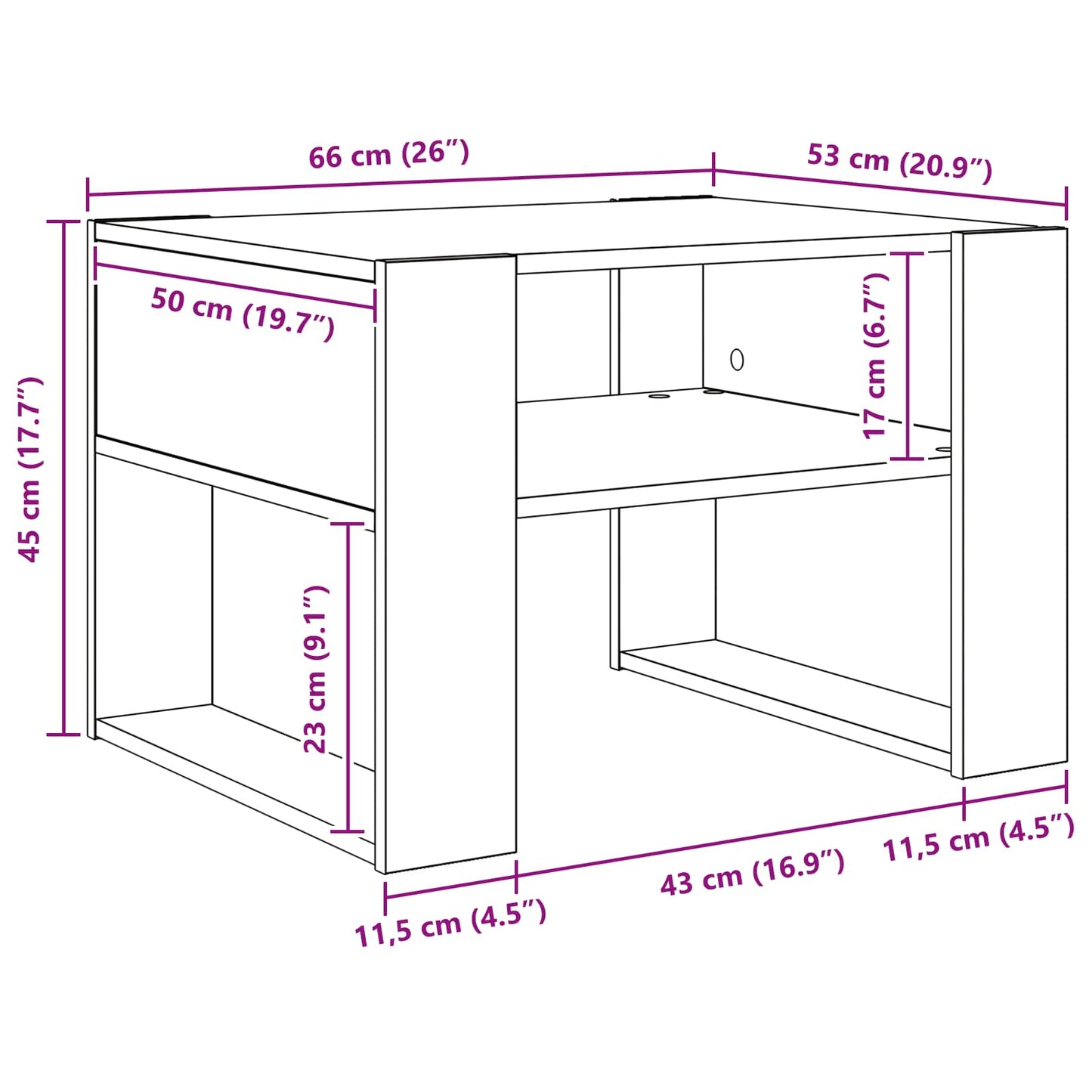 Couchtisch Graues Sonoma 66 x 53 x 45 cm Holzwerkstoff