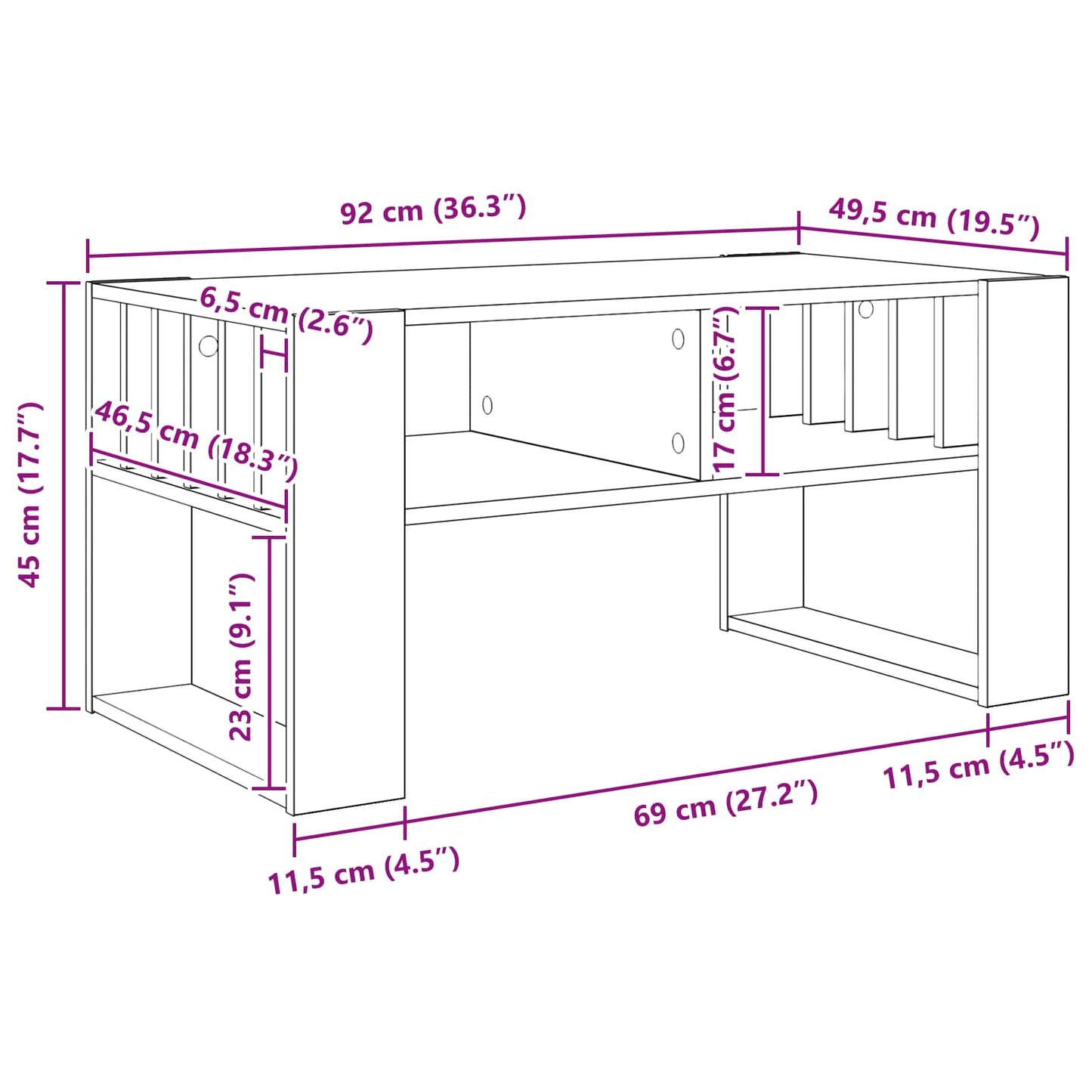 Couchtisch Weiß 92 x 49,5 x 45 cm Holzwerkstoff