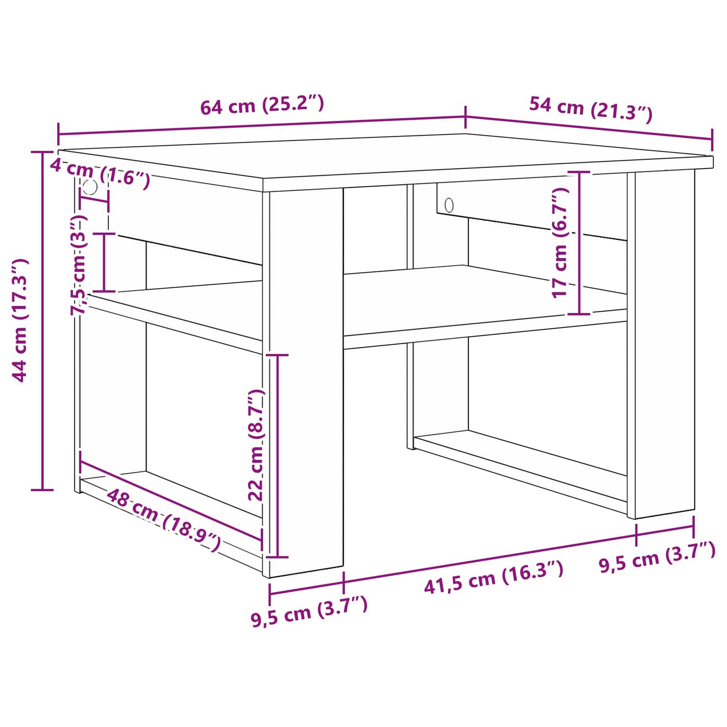 Couchtisch mit Speicher Altholz 64 x 54 x 44 cm Holzwerkstoff