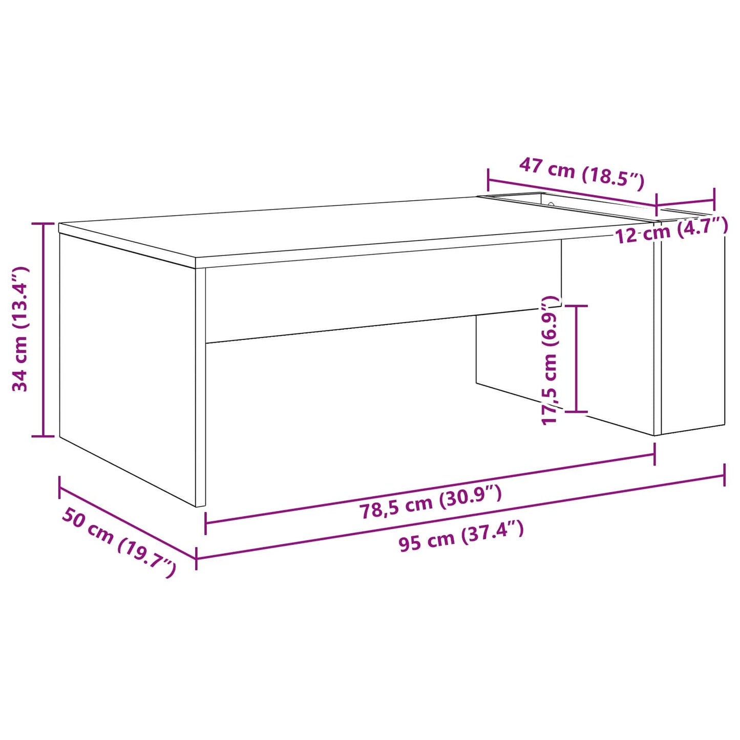 Couchtisch Graues Sonoma 95 x 50 x 34 cm Holzwerkstoff