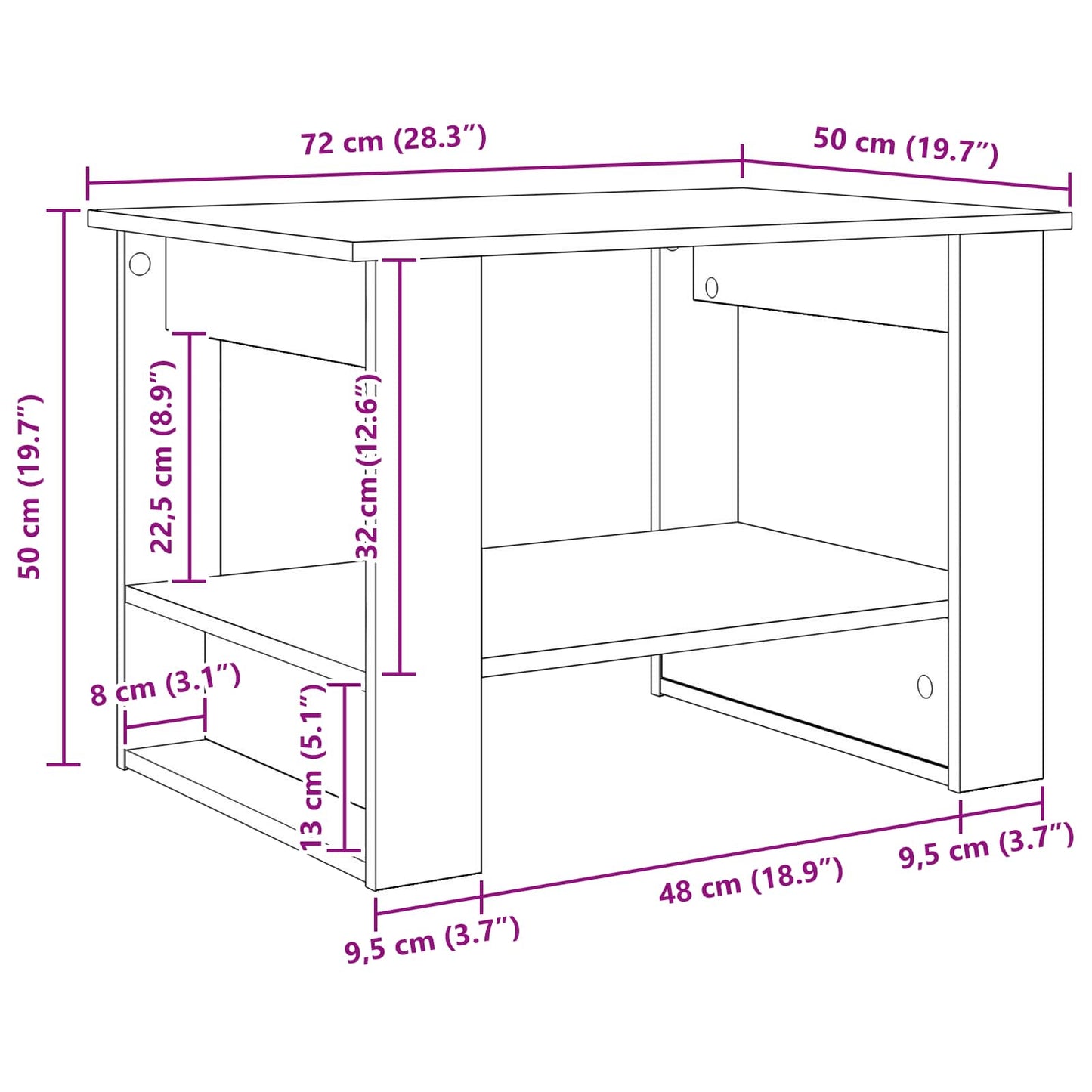 Couchtisch Schwarz Eichen-Optik 72 x 50 x 50 cm Holzwerkstoff