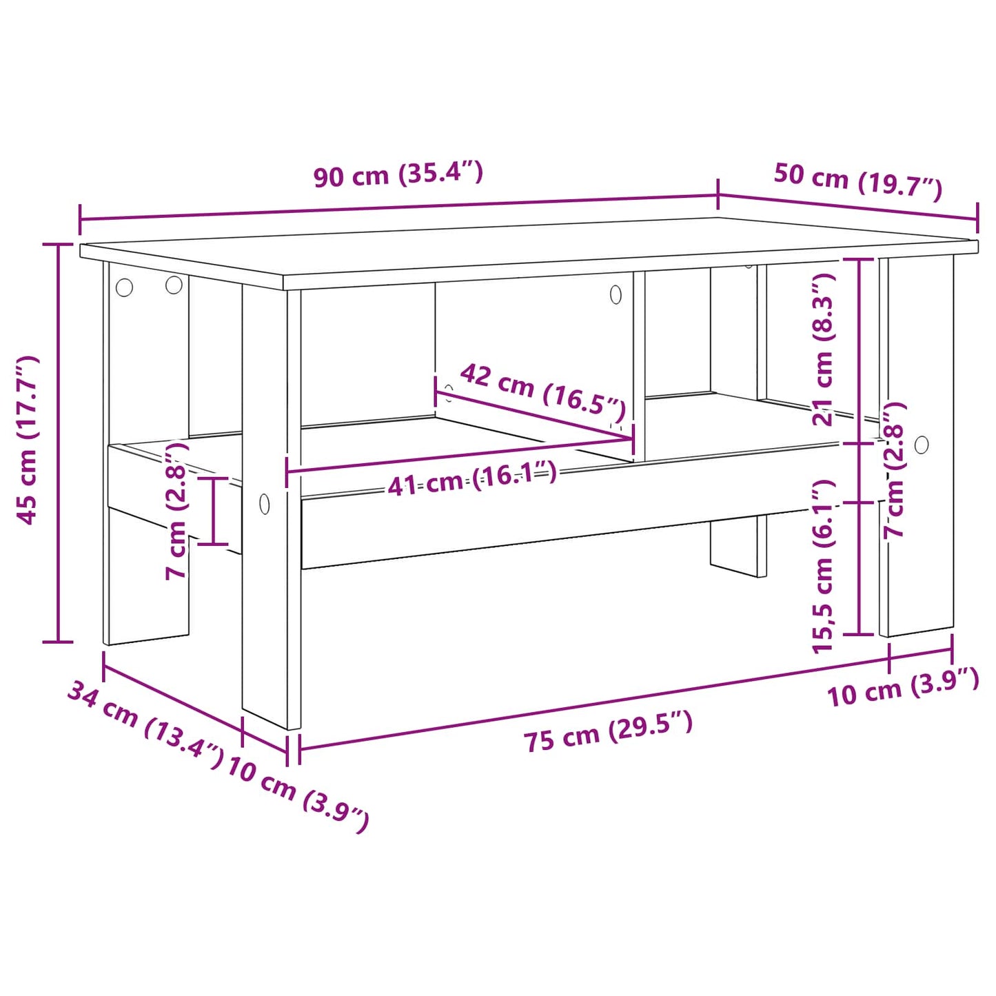 Couchtisch Weiß 90 x 50 x 45 cm Holzwerkstoff