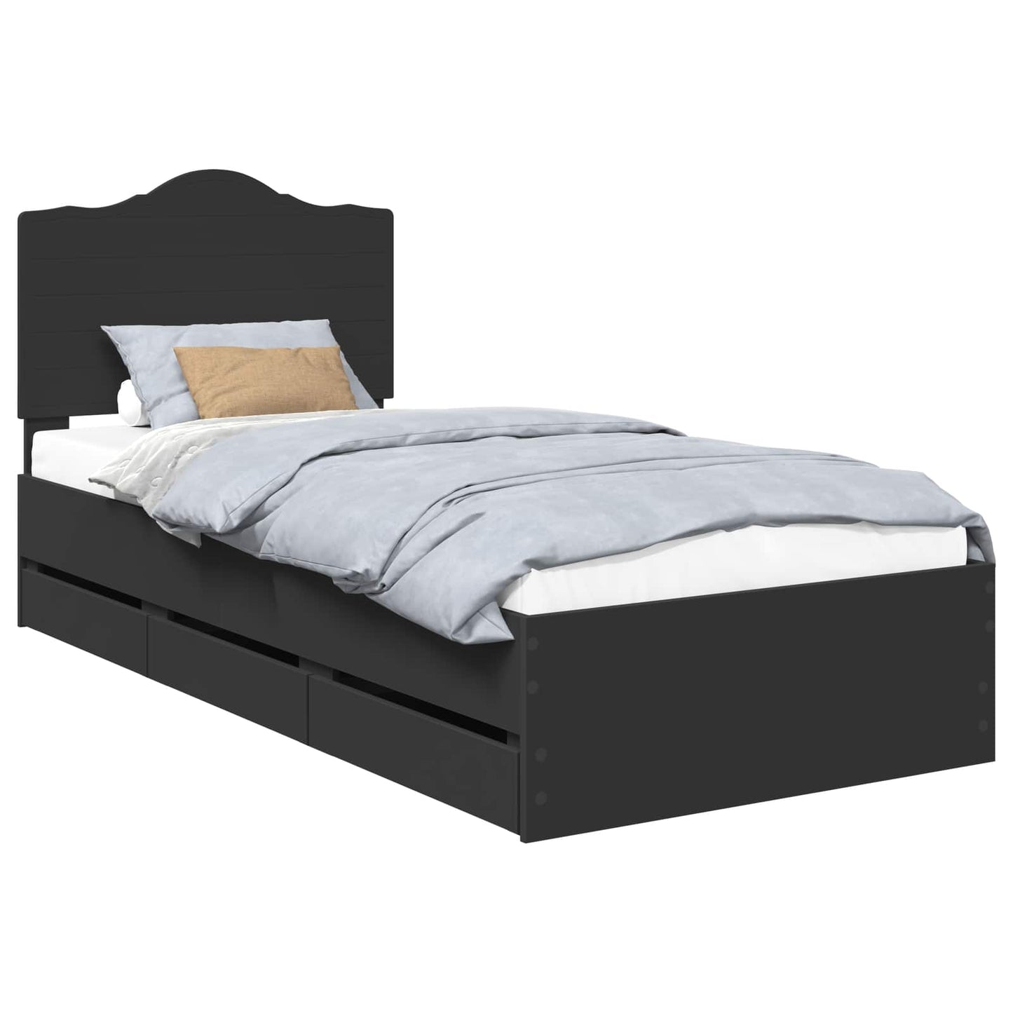 Bettrahmen mit Schubladen Schwarz 75 x 190 cm Ingenieurs Holz