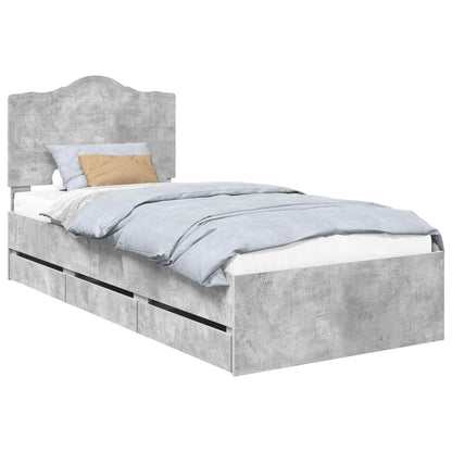 Bettrahmen mit Kopfteil Beton Grau 75 x 190 cm Ingenieurs Holz