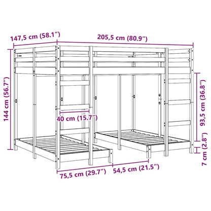 Dreifach Etagenbettrahmen Weiß 140 x 200 cm