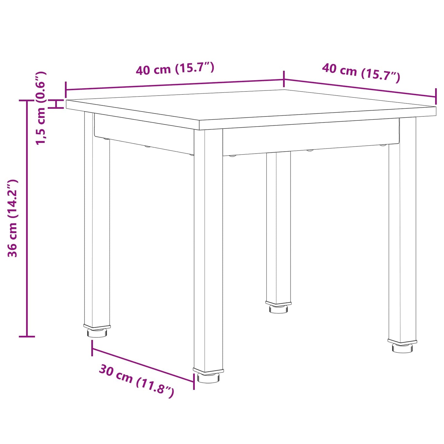 Couchtisch Weiß 40 x 40 x 36 cm Massives Kiefernholz