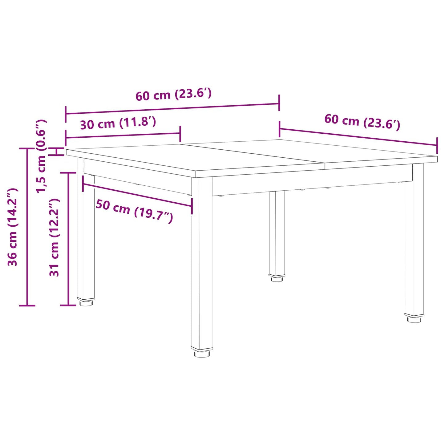 Couchtisch Natur 60 x 60 x 36 cm Massives Kiefernholz
