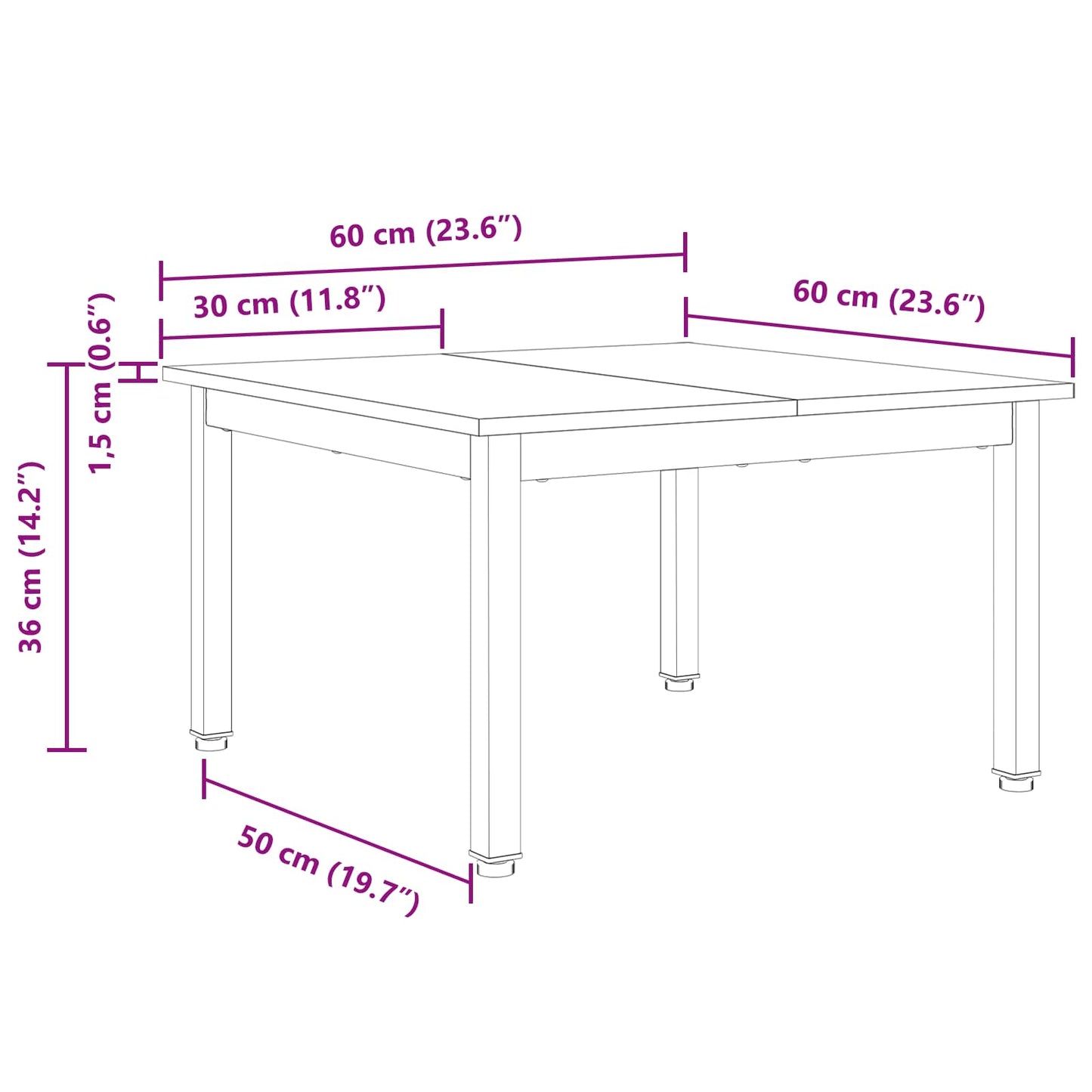 Couchtisch Weiß 60 x 60 x 36 cm Massives Kiefernholz