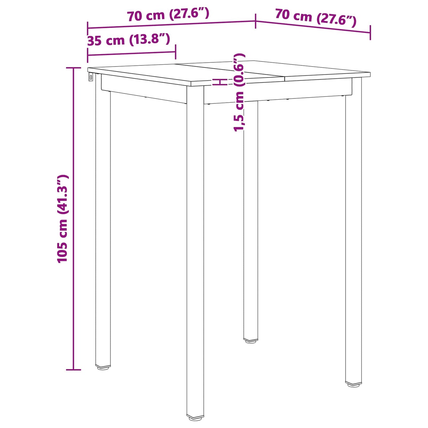 Bartisch Weiß 70 x 70 x 105 cm Massives Kiefernholz