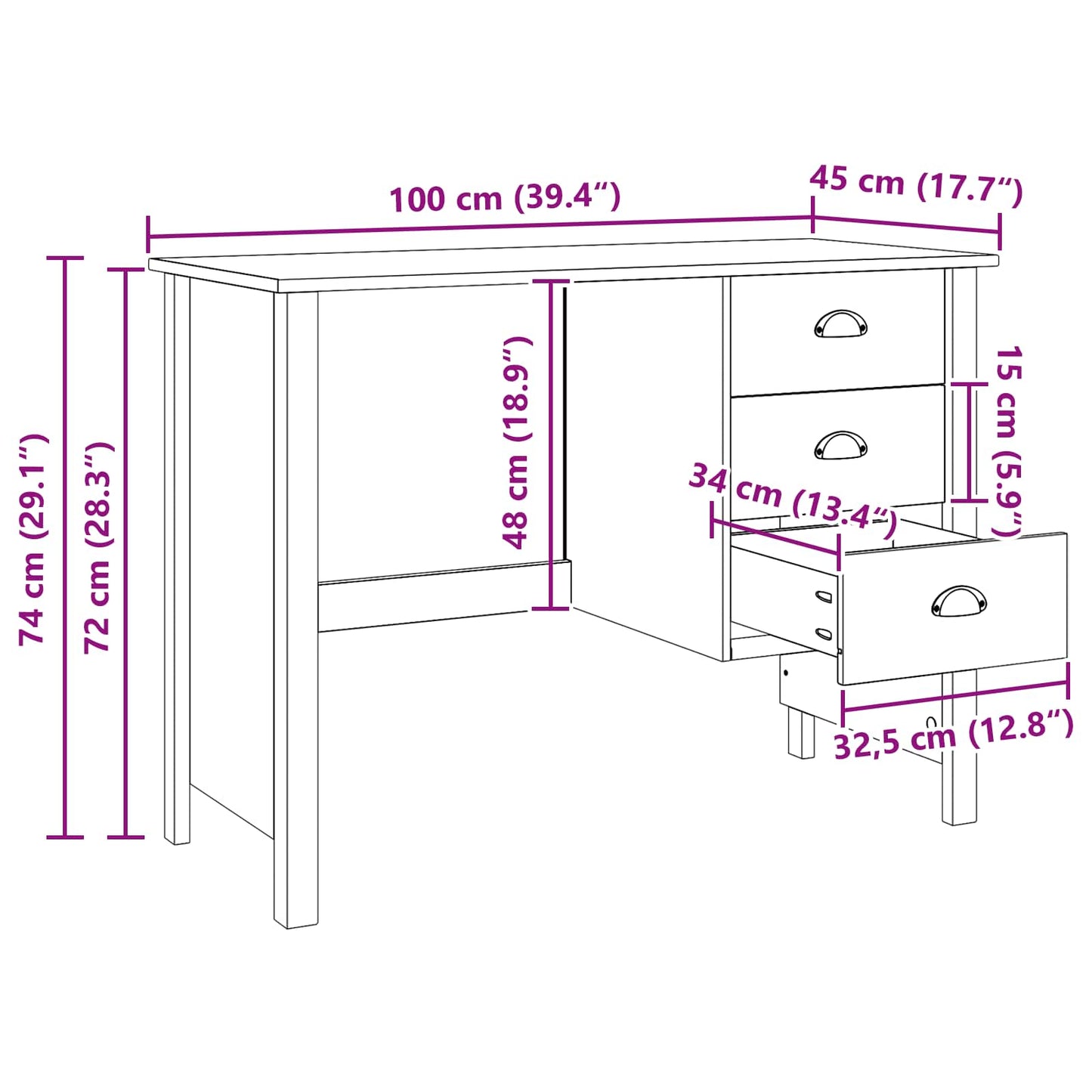 Schreibtisch mit Schubladen Hill Weiß 100 x 45 x 74 cm