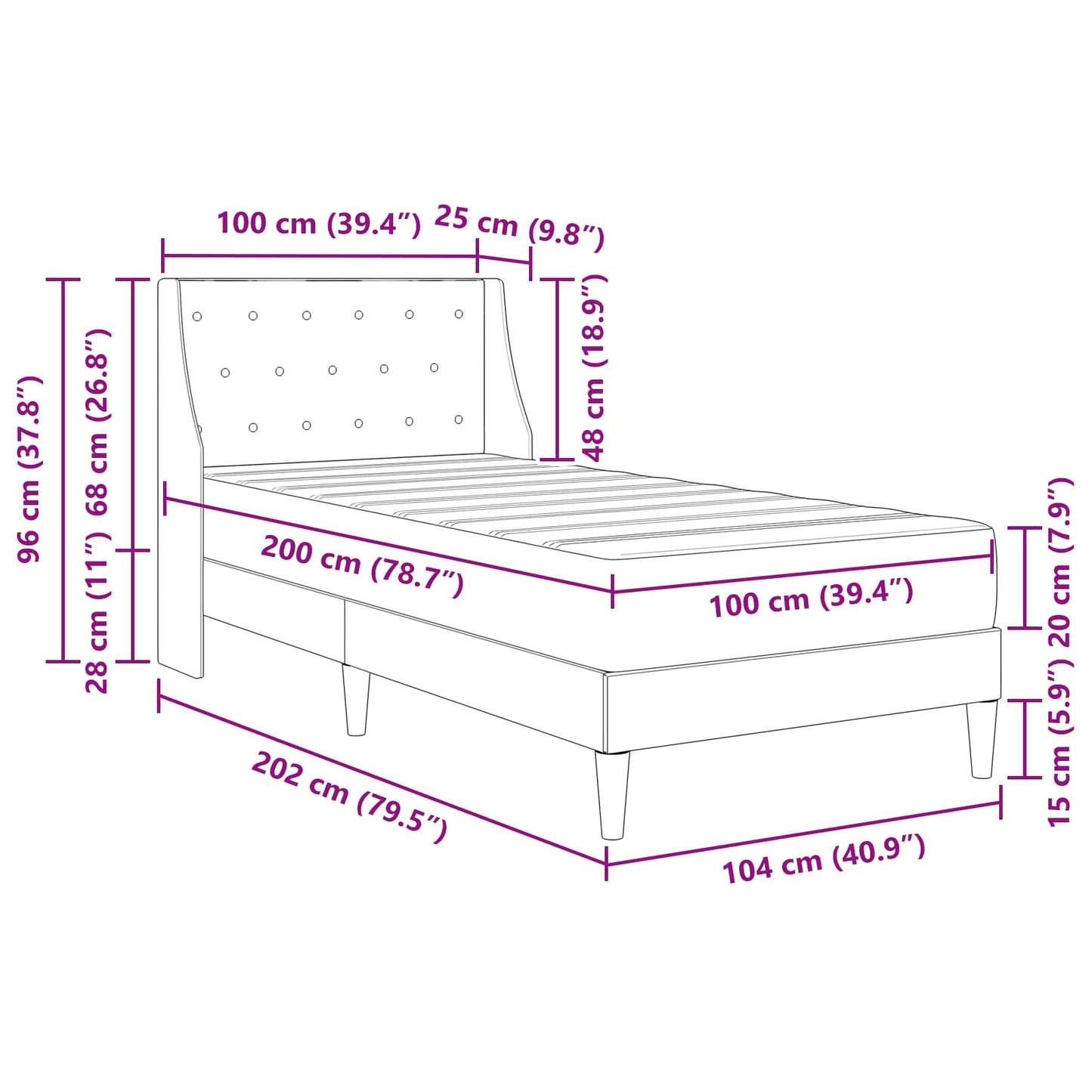 Bettgestell mit Matratze mit Matratze Rosa 100 x 200 cm Samt