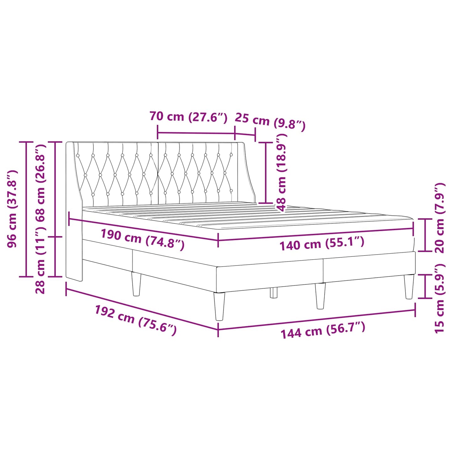 Bettgestell mit Matratze mit Matratze Schwarz 140 x 190 cm Samt