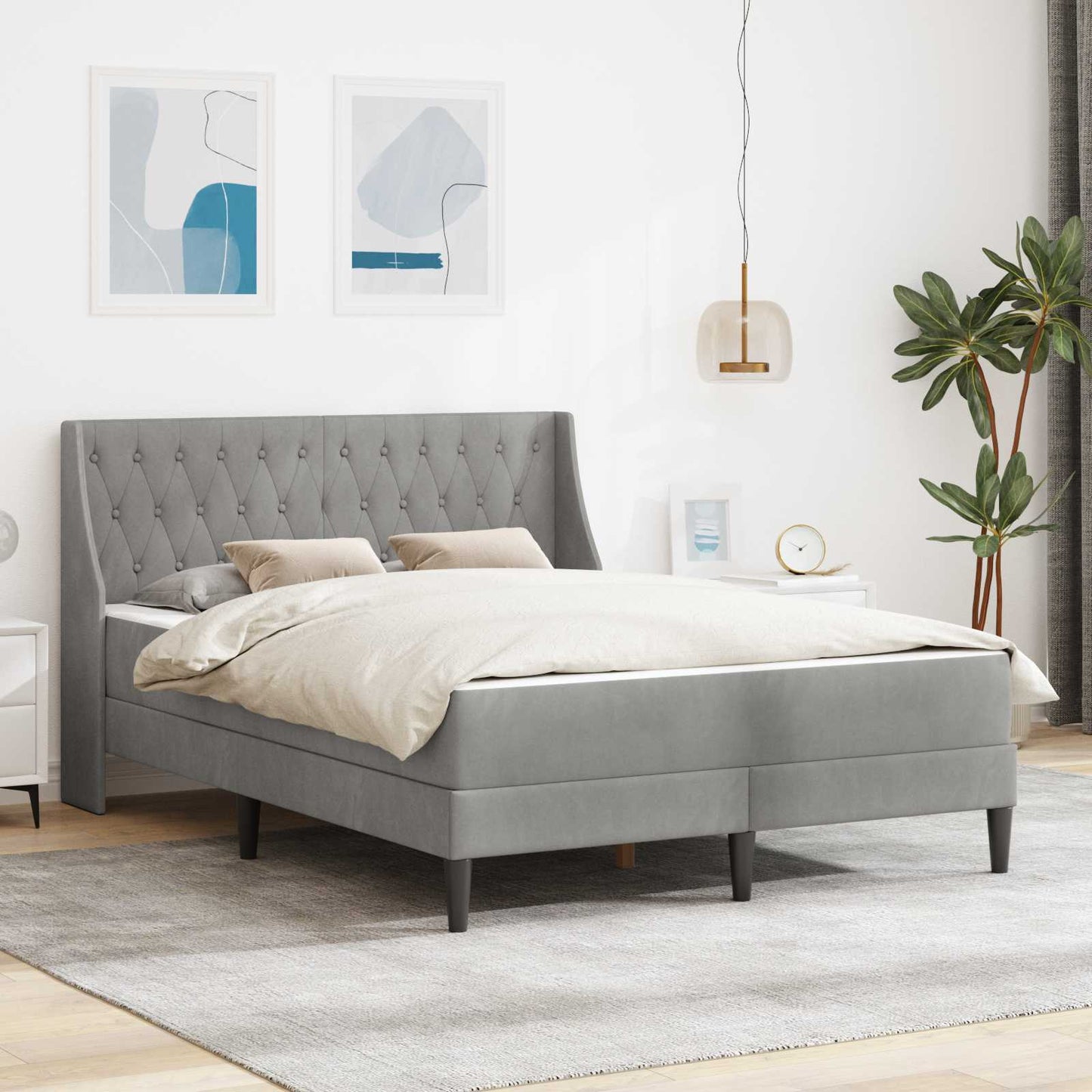 Bettgestell mit Matratze Hellgrau 180 x 200 cm Samt