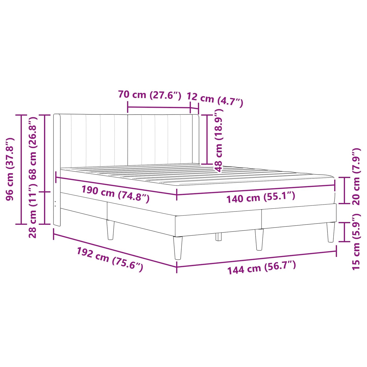 Bettrahmen mit Matratze Rosa 140 x 190 cm Samt