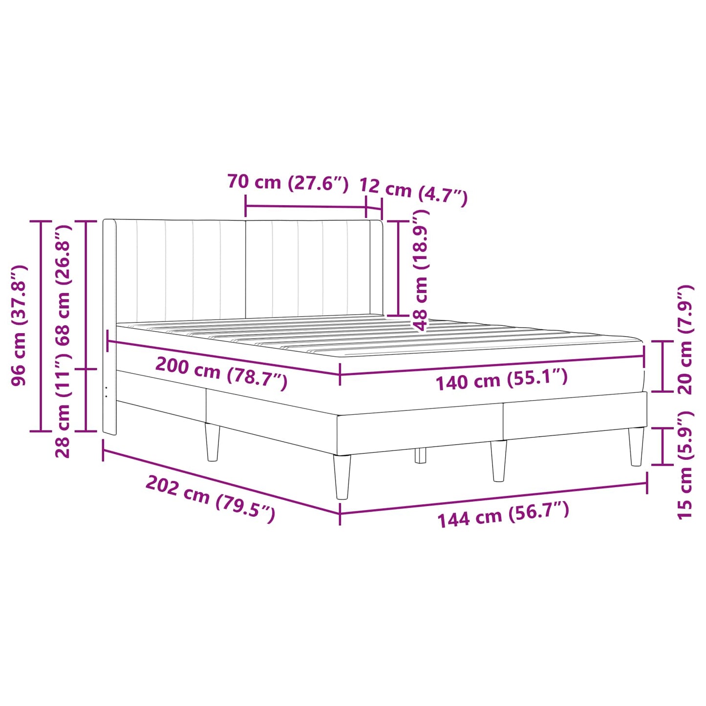 Bettrahmen mit Matratze Hellgrau 140 x 200 cm Samt