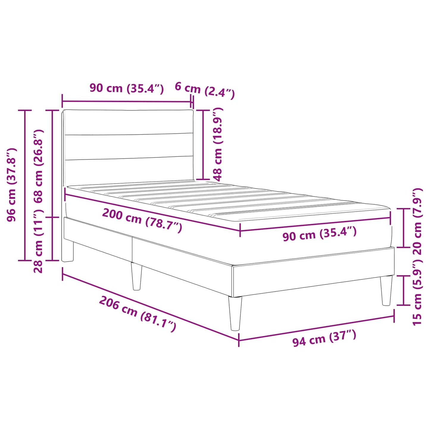 Bettrahmen Taupe 90 x 200 cm Polyester