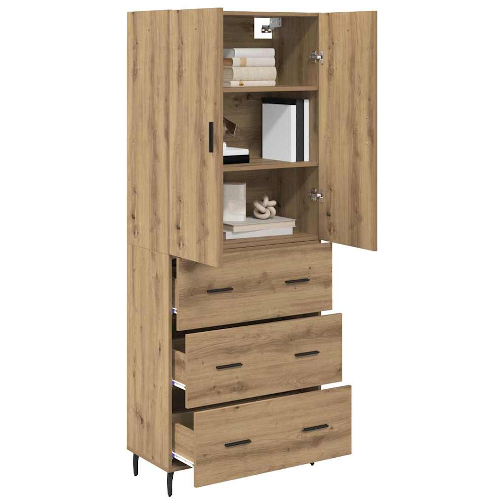 Highboard 2 pcs Artisan-Eiche Engineered Wood und Glas
