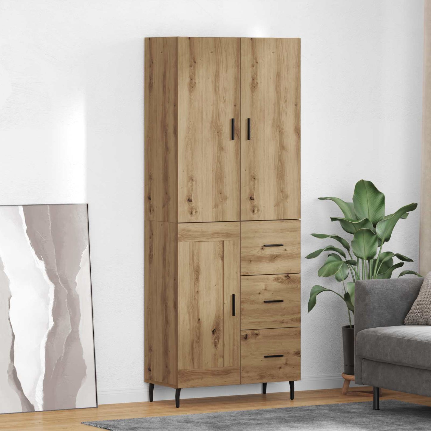 Highboard 2 pcs Artisan-Eiche Engineered Wood und Glas