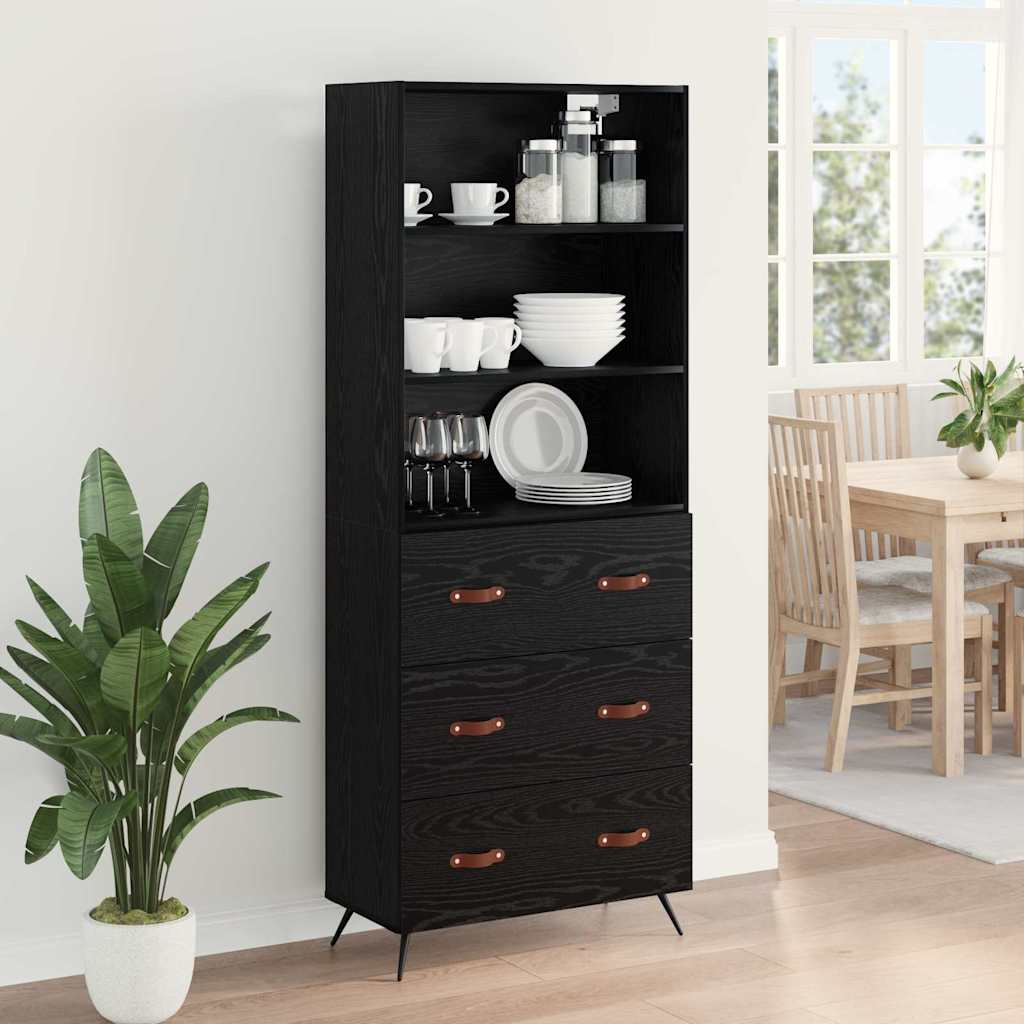Highboard Schwarz Eichen-Optik 69,5 x 34 x 180 cm Holzwerkstoff