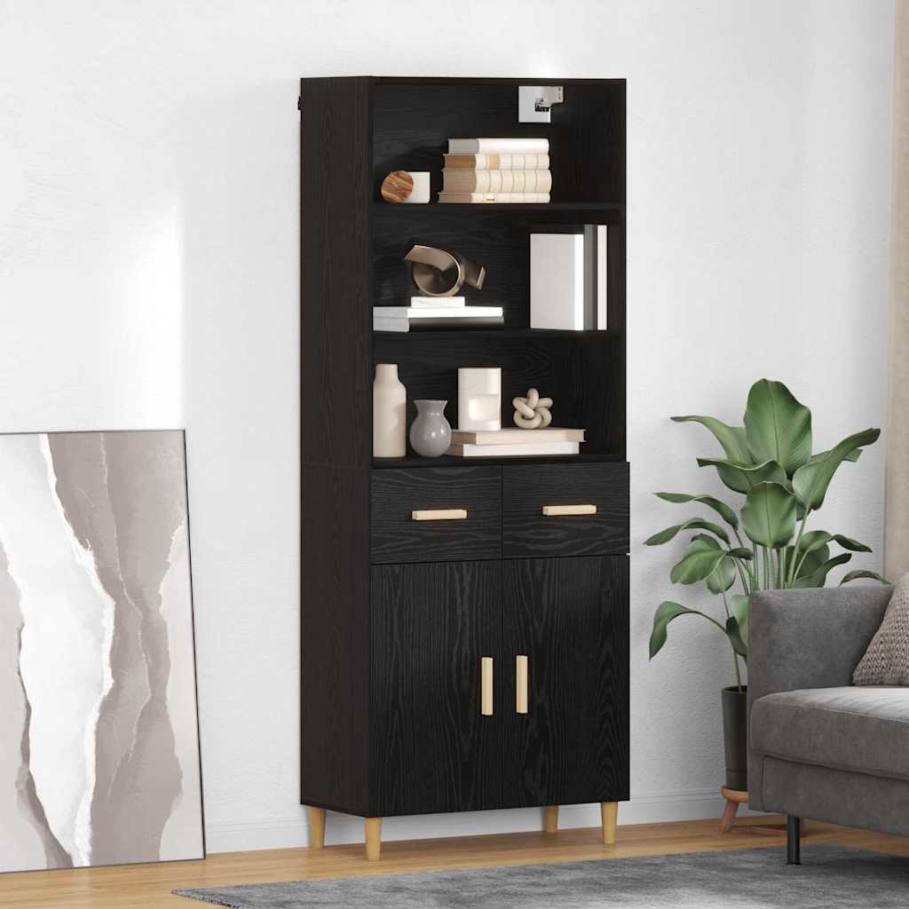 Highboard Schwarz Eichen-Optik 69,5 x 32,5 x 180 cm