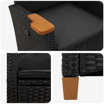 Liegestuhl mit Teeteller Schwarz 62 x 64 x 112 cm Poly-Rattan