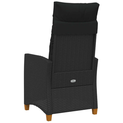 Liegestuhl mit Teeteller Schwarz 62 x 64 x 112 cm Poly-Rattan