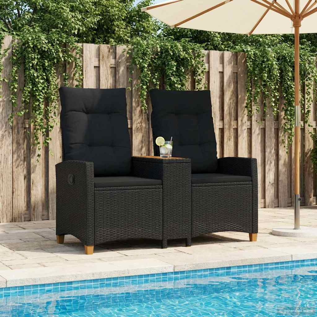 Liegebank mit Tisch Schwarz 126 x 65 x 112 cm Poly-Rattan
