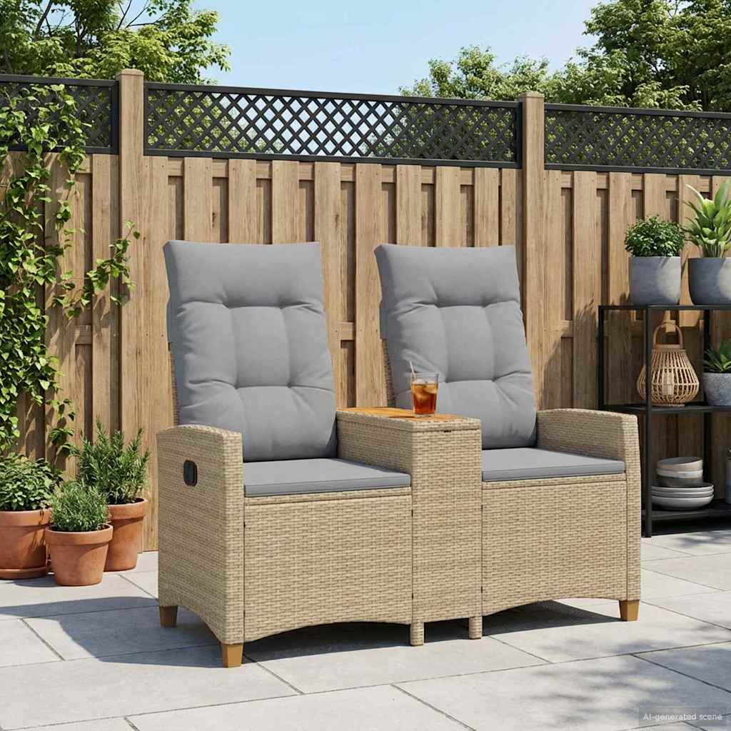 Liegebank mit Tisch Beige und Hellgrau 126 x 65 x 112 cm