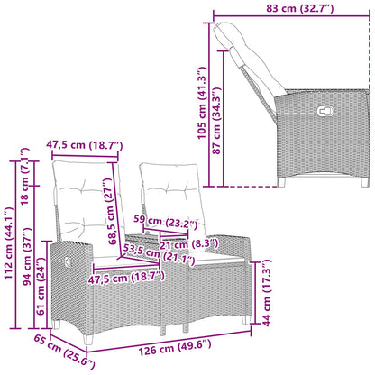 Liegebank mit Tisch Beige und Hellgrau 126 x 65 x 112 cm