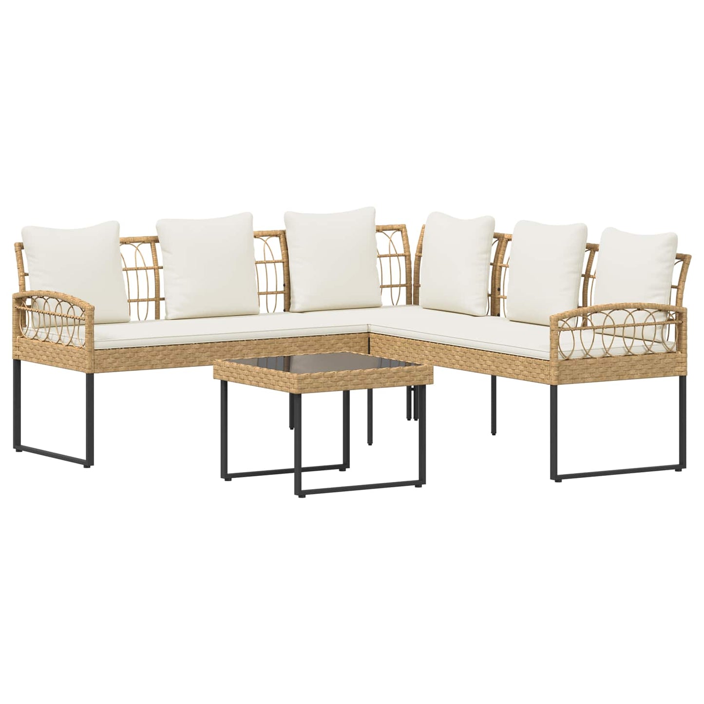 Gartensofa-set mit Kissen 2 pcs Natur Poly Rattan Stahl