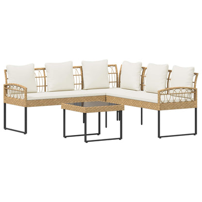 Gartensofa-set mit Kissen 2 pcs Natur Poly Rattan Stahl