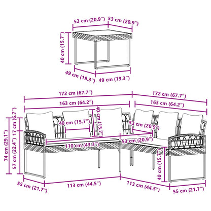 Gartensofa-set mit Kissen 2 pcs Natur Poly Rattan Stahl