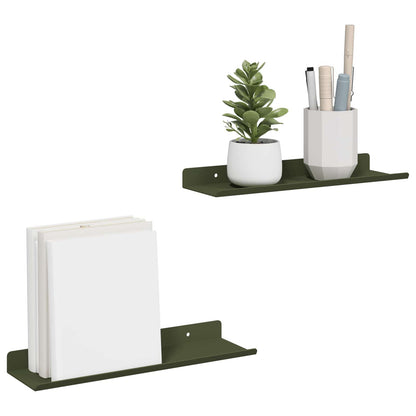 Schwebendes Regal 2 pcs Olive Grün 30 x 9 x 2,5 cm Stahl