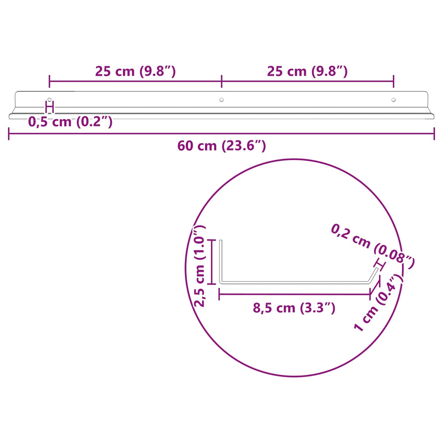 Schwebendes Regal Wandmontiert 2 pcs Weiß 60 x 9 x 2,5 cm Stahl