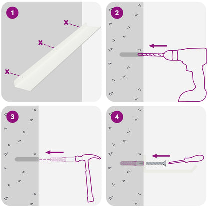Schwebendes Regal Wandmontiert 4 pcs Weiß 80 x 9 x 2,5 cm Stahl