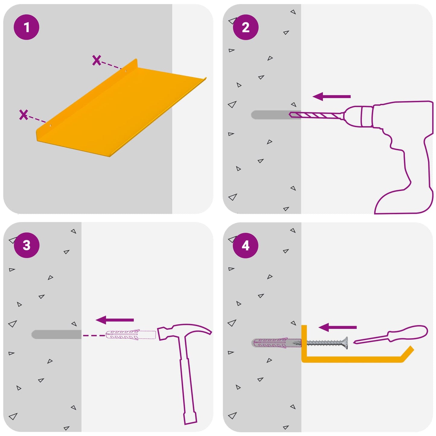 Schwebendes Regal 4 pcs Senfgelb 40 x 18 x 2,5 cm Stahl