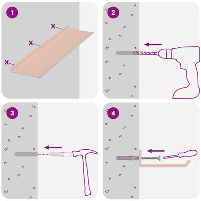 Schwebendes Regal 4 pcs Rosa 60 x 18 x 2,5 cm Stahl