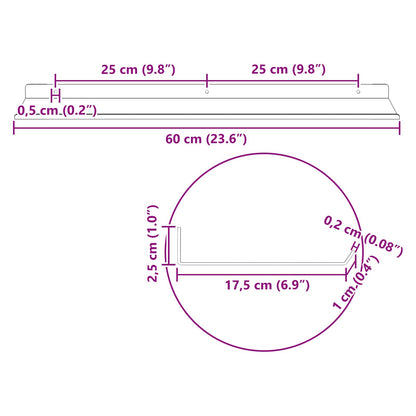Schwebendes Regal 2 pcs Anthrazit 60 x 18 x 2,5 cm Stahl