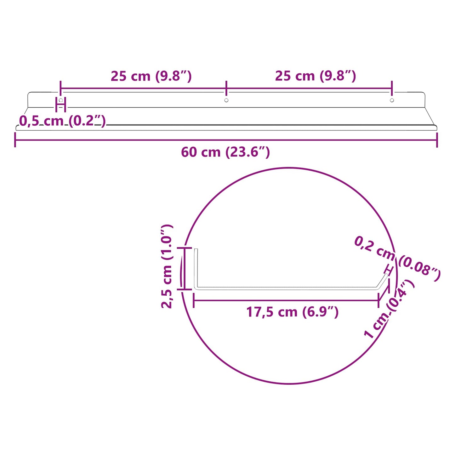 Schwebendes Regal 4 pcs Anthrazit 60 x 18 x 2,5 cm Stahl