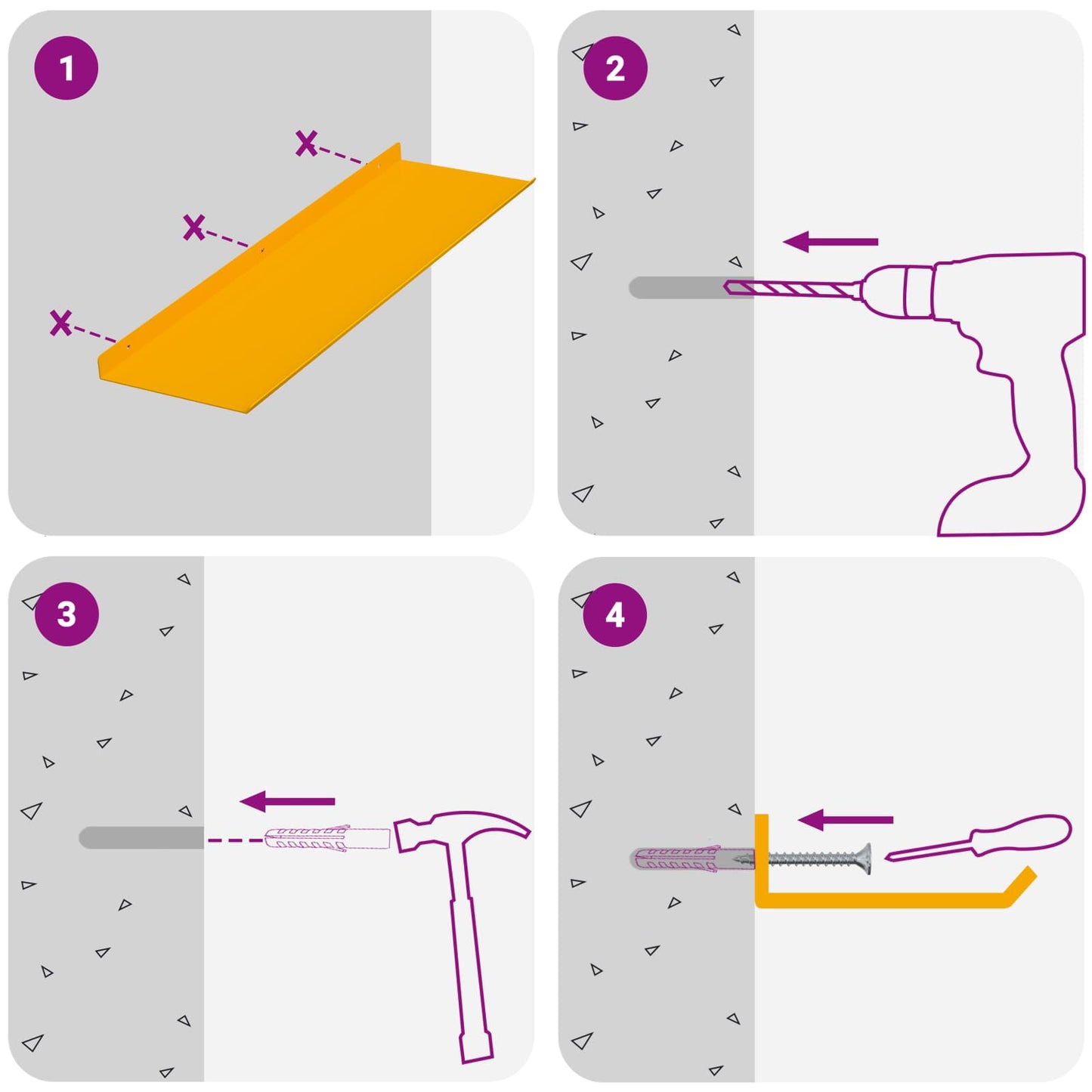 Schwebendes Regal 4 pcs Senfgelb 60 x 18 x 2,5 cm Stahl