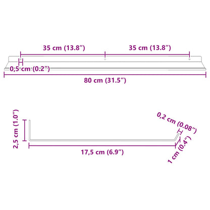 Schwebendes Regal 2 pcs Weiß 80 x 18 x 2,5 cm Stahl