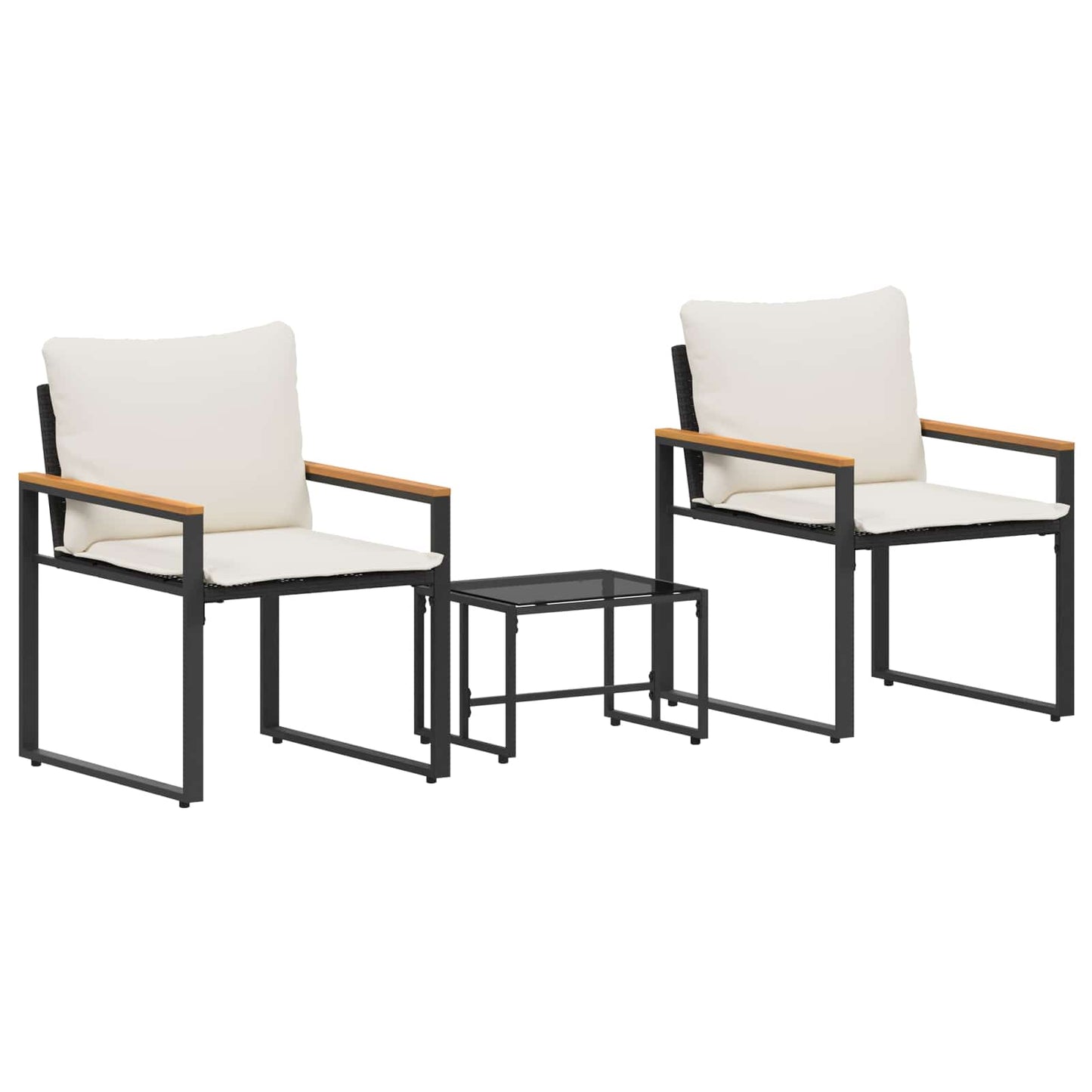 Möbelsets mit Kissen 3 pcs Schwarz und Cremeweiß Rattan