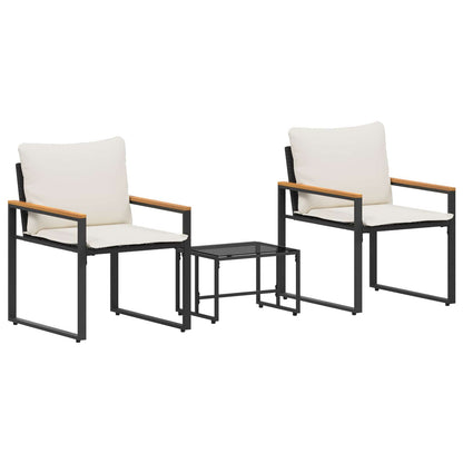 Möbelsets mit Kissen 3 pcs Schwarz und Cremeweiß Rattan