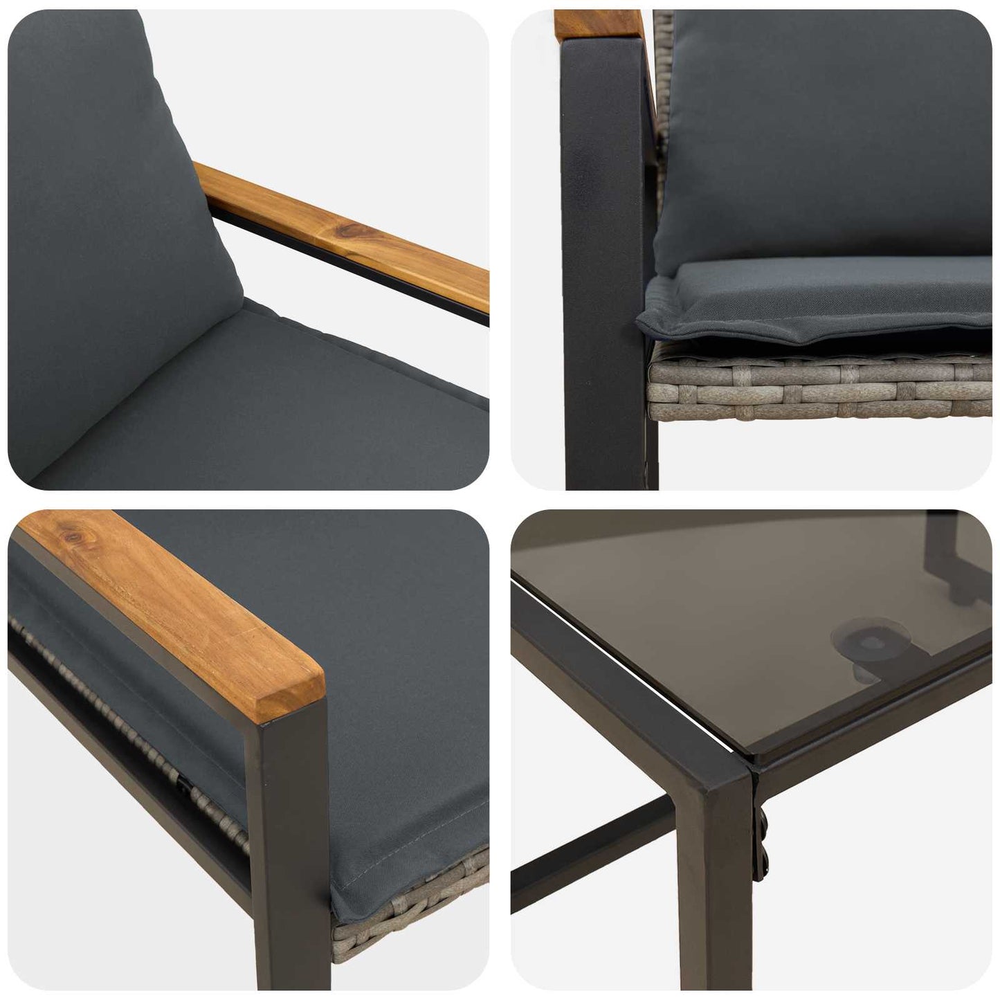 Möbelsets mit Kissen 3 pcs Grau und Dunkelgrau Rattan