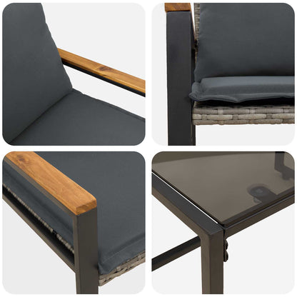 Möbelsets mit Kissen 3 pcs Grau und Dunkelgrau Rattan