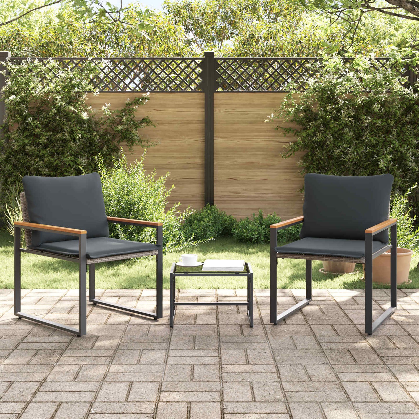 Möbelsets mit Kissen 3 pcs Grau und Dunkelgrau Rattan