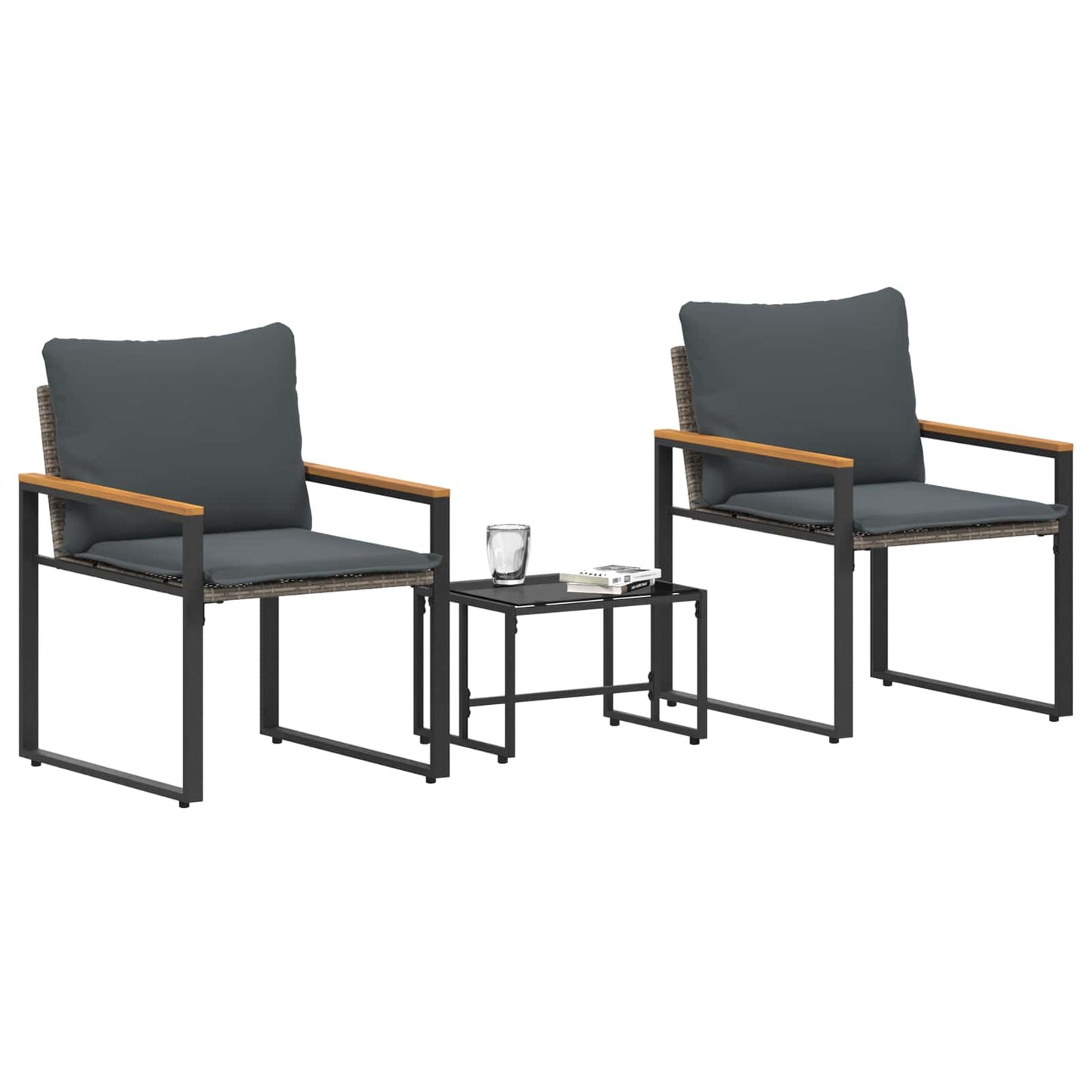 Möbelsets mit Kissen 3 pcs Grau und Dunkelgrau Rattan